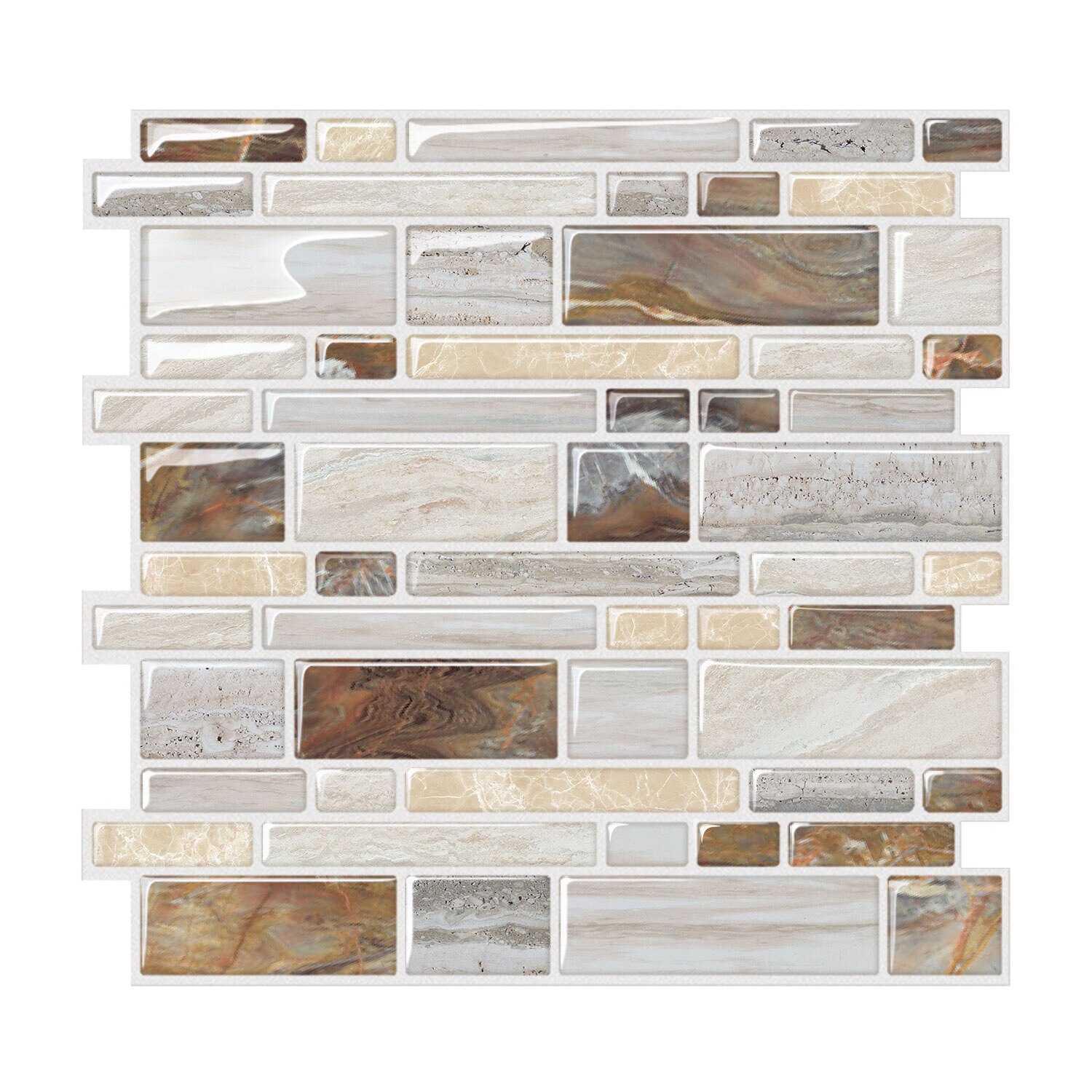 HomeyMosaic Peel and Stick Backsplash Tile for Kitchen,12"x12" 3D Wall Vinyl Stickers Subway Panel Marble: Style 2 / 1 sheeet