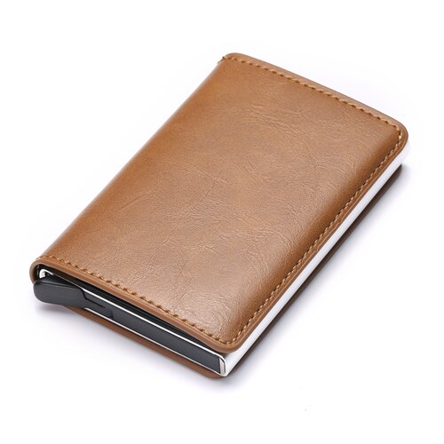 Bycobecy Rfid CreditCard Cardholder Blocking Men id Credit Card Holder Wallet Leather Metal Aluminum Business Bank Card Case: B APRICOT x-12