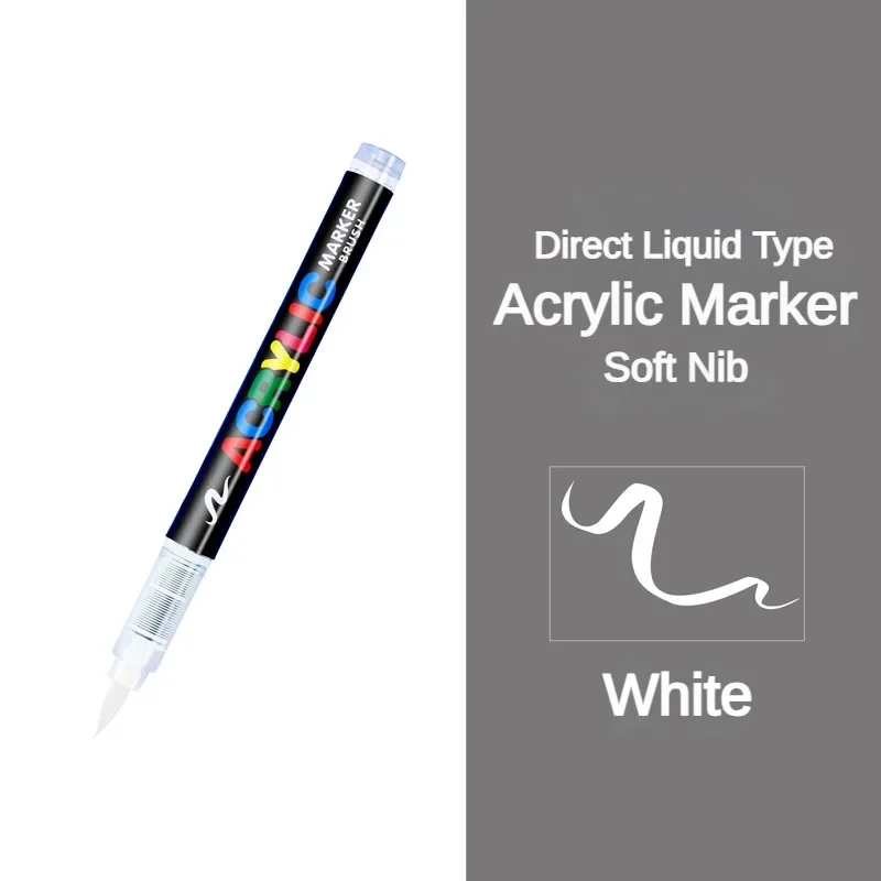 16 Colors Direct-liquid Acrylic Pens Paint Brush Marker Pen for Rock Painting Stone Ceramic Glass DIY Stationery Art Supplies: WHITE