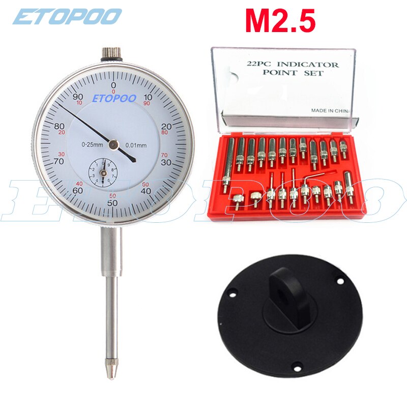 Messuhr 0-10mm 25mm 30mm Lug Zurück Test Gauge und 22 stücke Amboss Punkt Set gewinde M 2,5 4-48 gewinde Messung Werkzeug: Brown