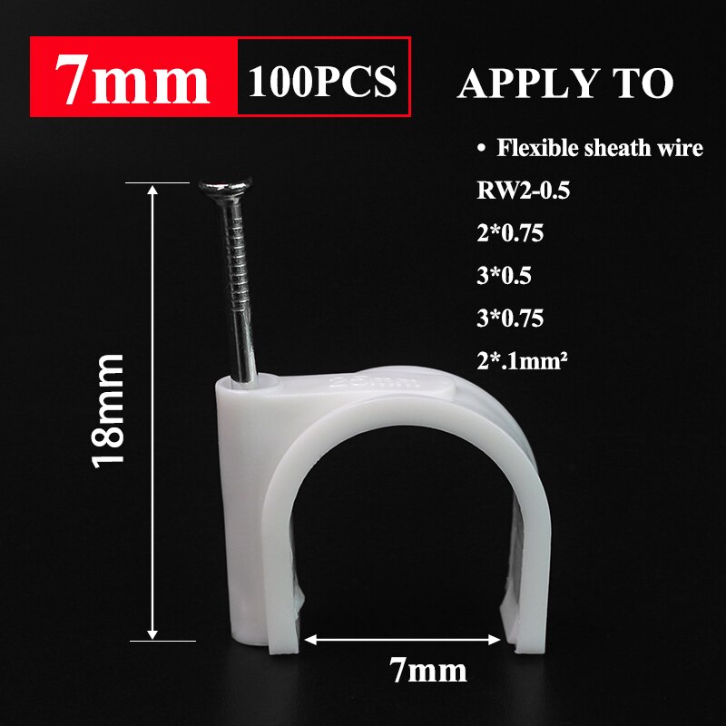 100PCS Round Cable Wire Clips 4mm 6mm 8mm 10mm Cable Management RG6 CAT6 RJ45 Electrical Wire Cord Tie Holder Circle Cable Clips: black