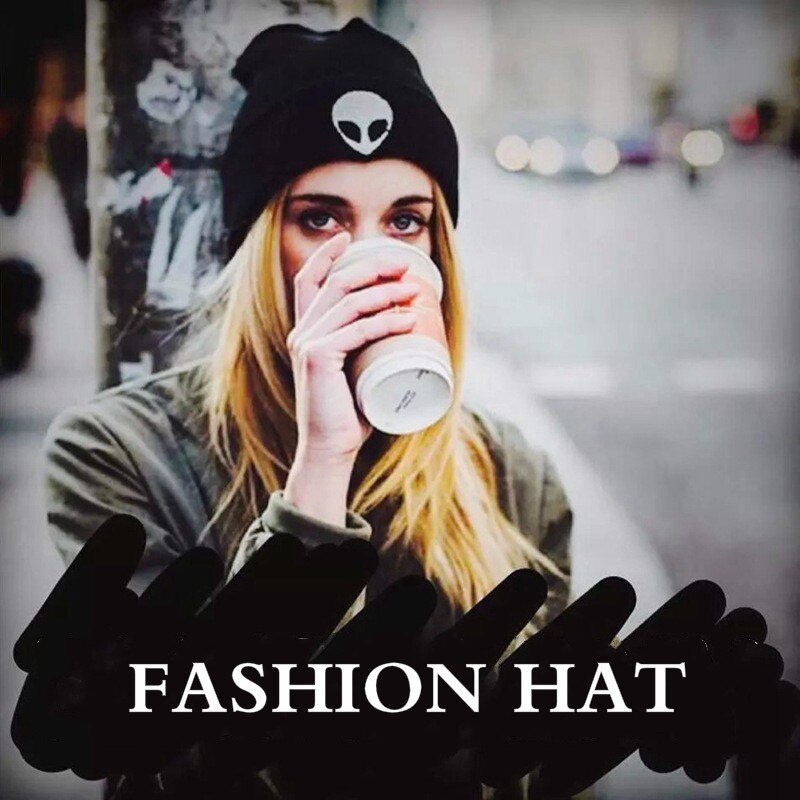 CANCHANGE Autumn Winter Hat Knitted Hat Wool Women Solid Color Alien Pattern Beanies Soft Cap Men Women Hats Christmas