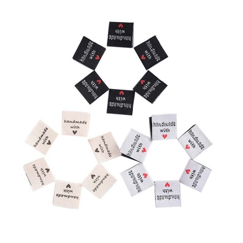 50 Stuks Handgemaakte Met Liefde Kleding Labels Reliëf Tags Kleding Kraag Label Diy Vlag Etiketten Voor Kledingstuk Naaien Accessoires