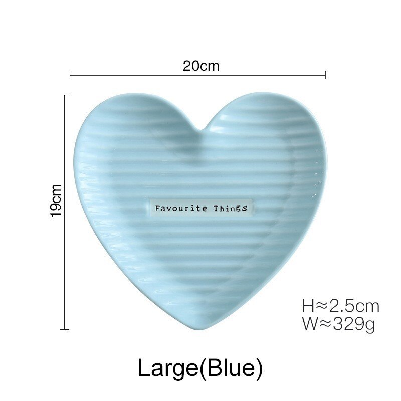 Plato de cerámica con forma de corazón, joyería decorativa, abalorio, plato de , bandeja para comida, vajilla, juego AKUHOME: large blue