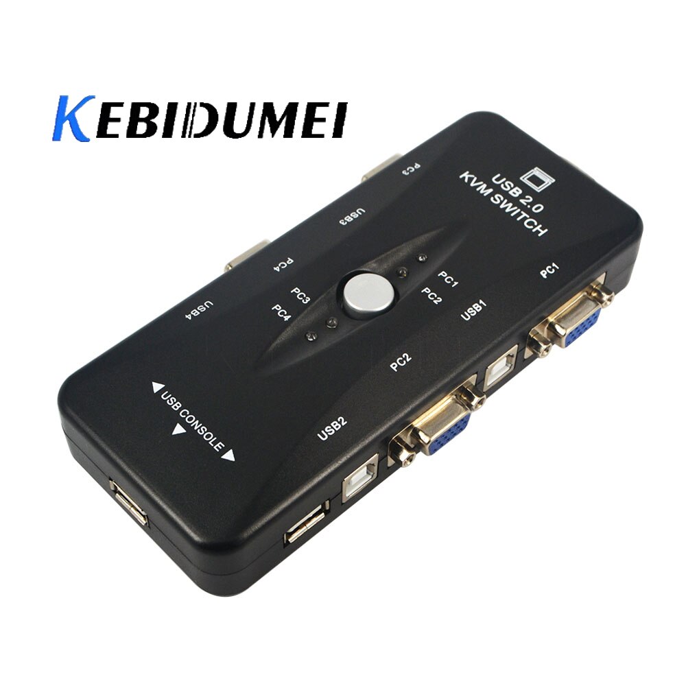 Kebidumei Kvm-switch 4-Port 3 hub Mini-Auto USB KVM Switch USB 2.0 1620x1440 Maximale Resolutie voor Windows
