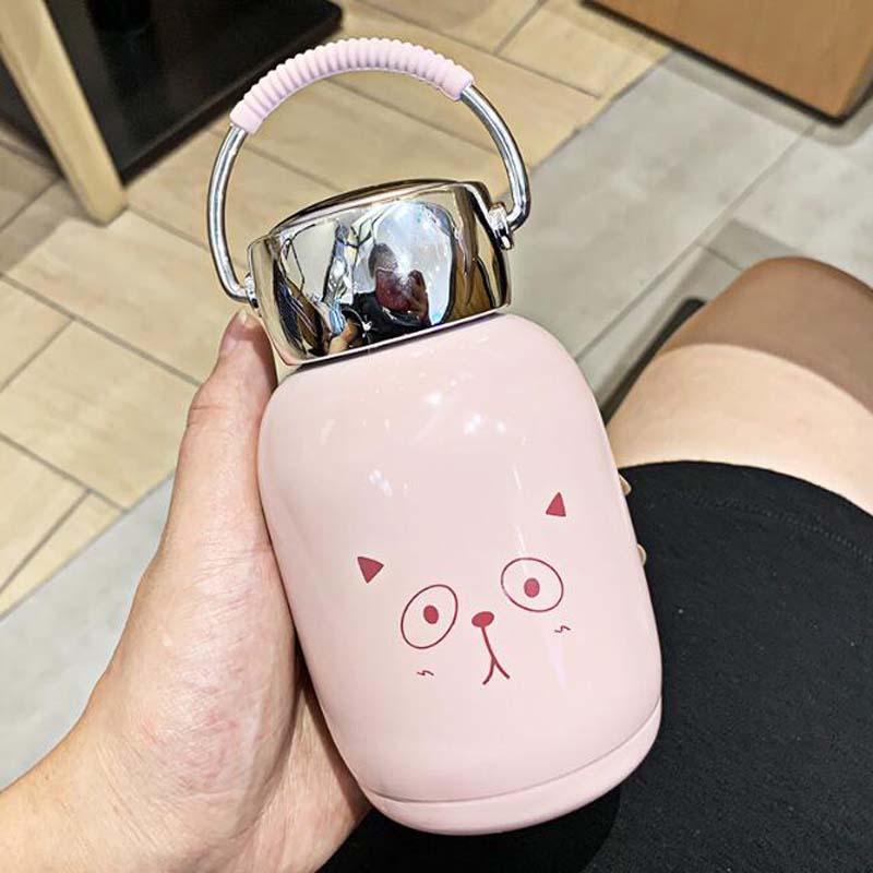 Taza térmica de 230ml para niño y niña, botella térmica para agua, taza térmica bonita de acero inoxidable, termo de estudiante, taza con asa