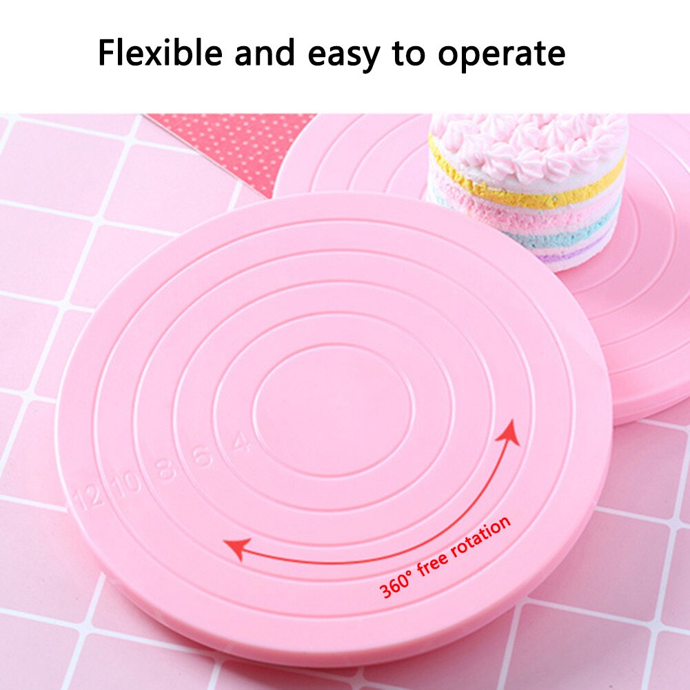 Faroot 14CM Cake Decorating Rotating Turntable Display Stand Icing Baking Cookies Cafe Bra Pink Kitchen Tools: Default Title