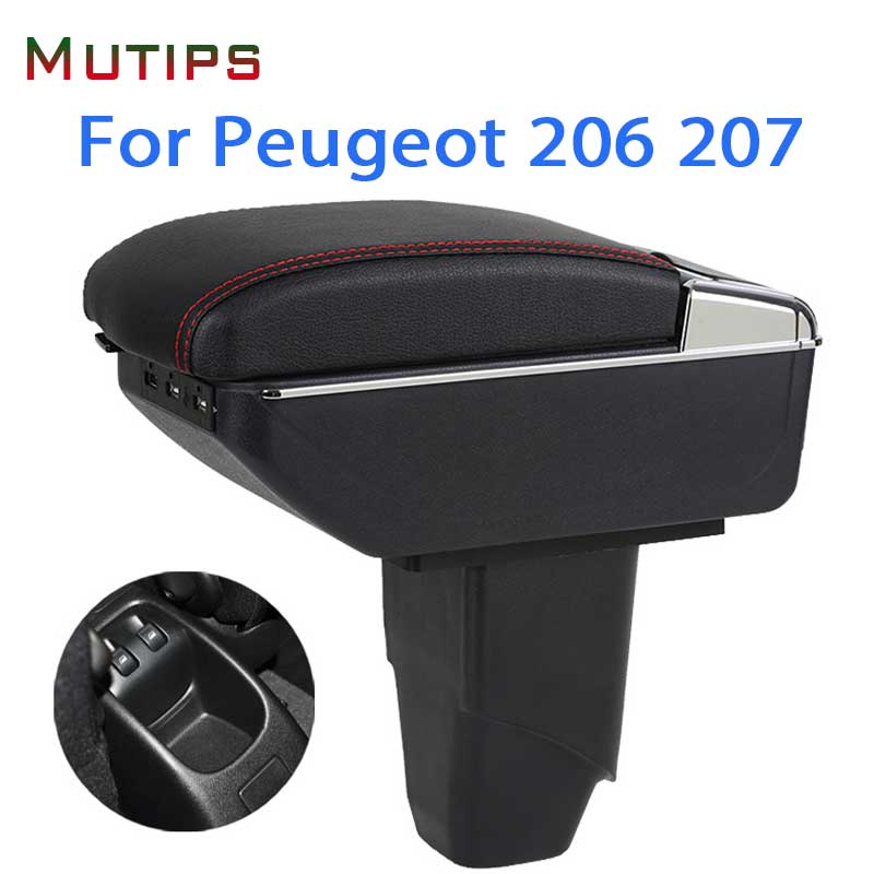 Accoudoir multifonction pour peugeot 206 et 206+ 207, accessoires, accoudoir en cuir, boîte de rangement double couche, décoration intérieure