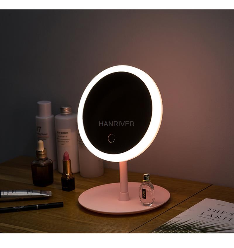 LED Makeup Mirror Backlit Circle Light Vanity Natural White Cosmetic Folding Adjustable Touch Screen Mirror Storage Base 3 Modes