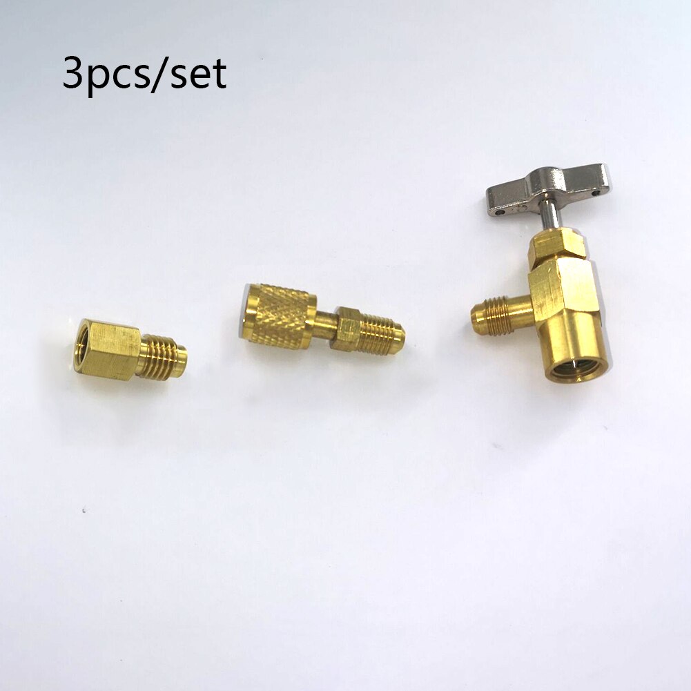Holdbart og praktisk 3pc r1234yf r134a r12 kuldemedium kan tappe adapterbeslag 1/4 sae 1/2 "acme lh
