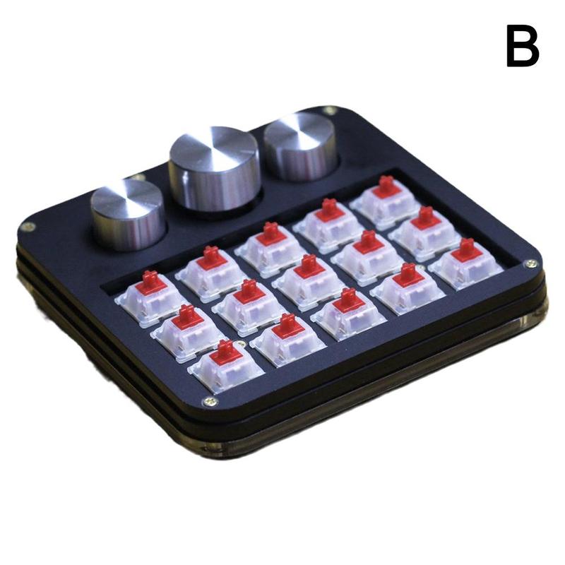 Macro Mechanical Keyboard Kit 3 Encoder 15Key Knob Swappable Keyboard One-handed Mini Keypad Support For QMK VIA Red Switch: B without light