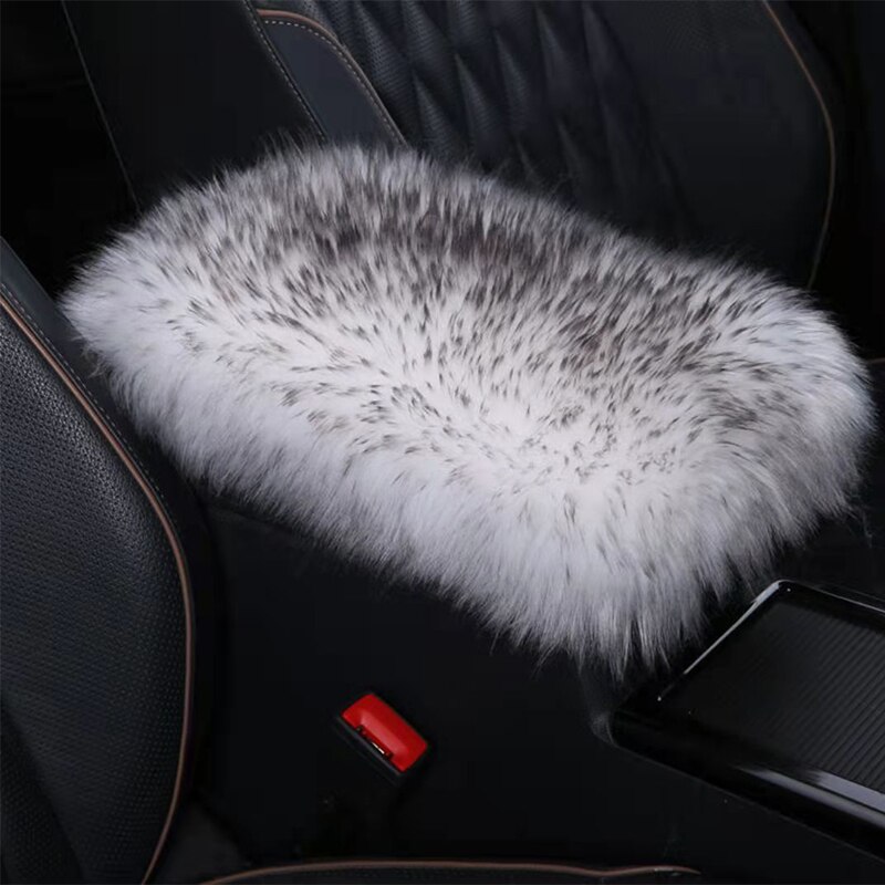 Auto Pluche Armsteun Cover Faux Fur Auto Center Arm Rest Console Pad Wol Kussen Protector Universal Voor Suv/Vrachtwagen/Auto: White grey