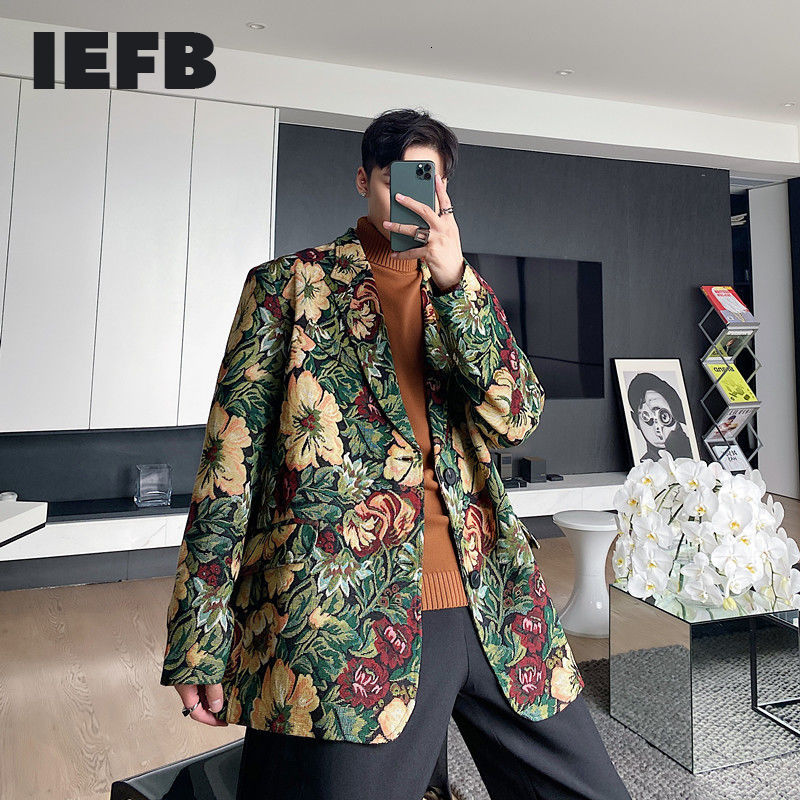 IEFB Spring vintage print suit coat for men trend causal fit loose blazers for male 2022 tide clothes 9Y4677