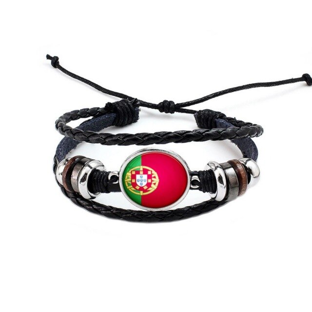 Football Team Logo Beads Multi-layered Bangle Jewelry Russian World National Flag Braided Rope Charm Punk: 6