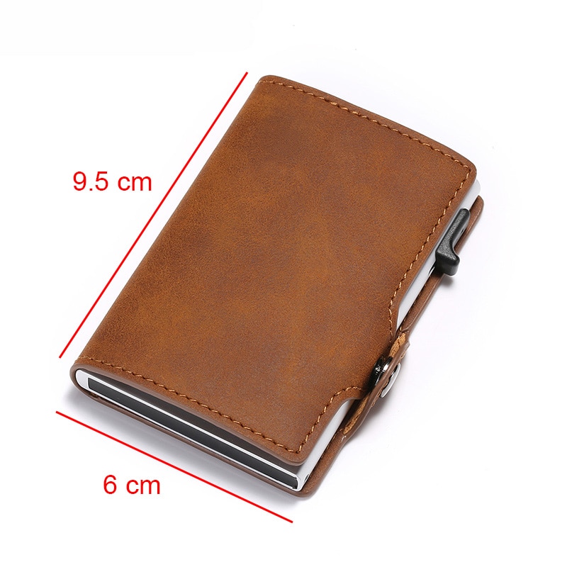 DIENQI Anti Rfid Credit Card Holder Case Men Slide Leather ID Card Holder Bank Aluminium Metal Wallet Creditcard Bag Popwallet