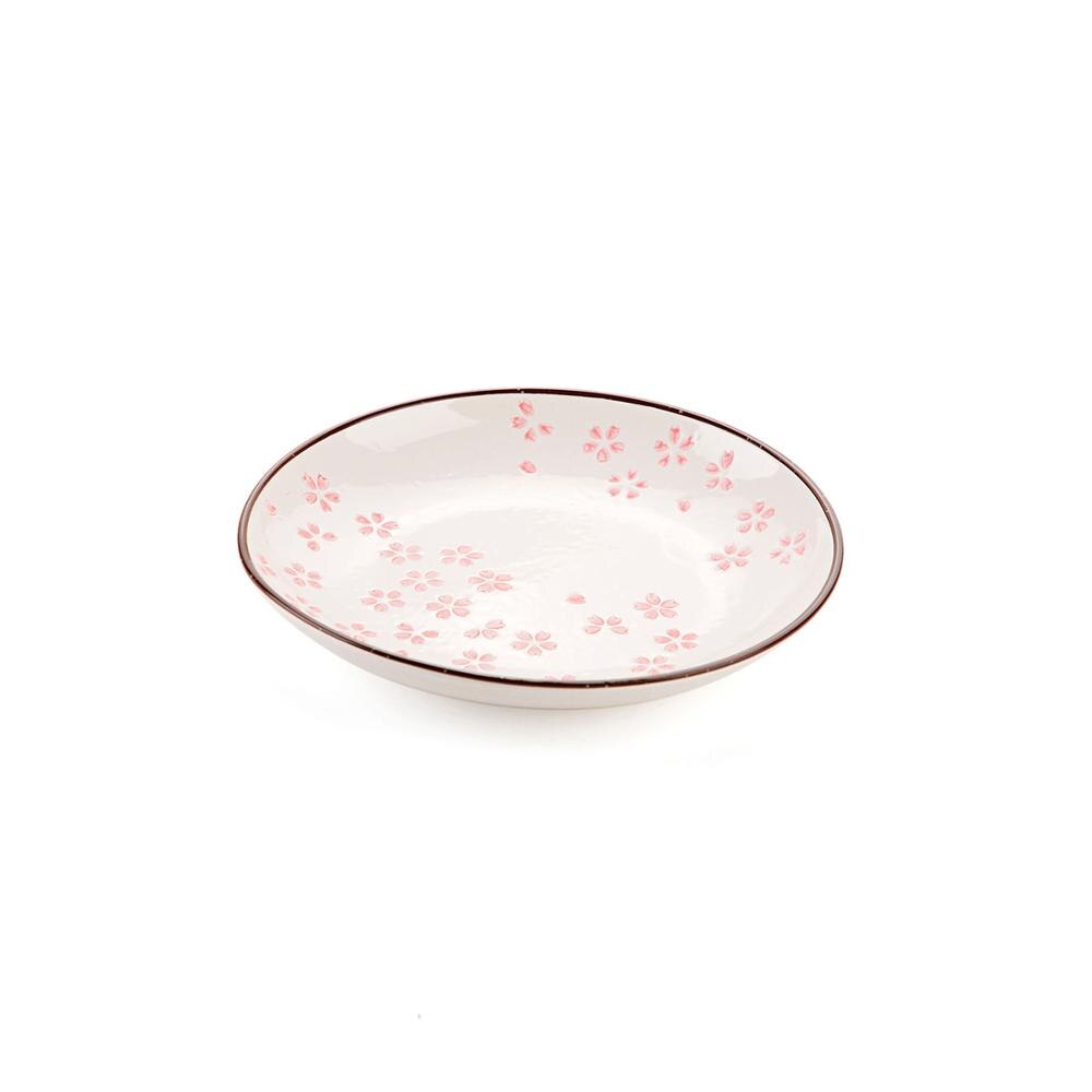 Sakura Patroon Keramische Plaat Diner Platen Keuken Servies Fruit Dessert Cake Gerechten Snack Steak Sushi Plaat Portie Schotel: 8inch Beige