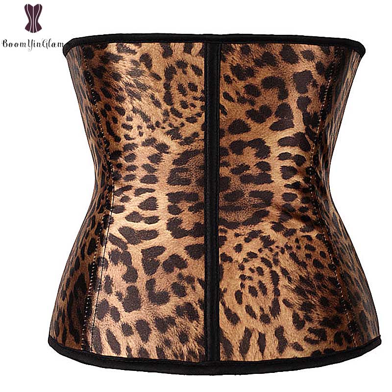 Leopard Print Latex Waist Trainer Plus Size Waist Cincher Spiral Steel Boned Corset Sexy Women Outfit Corsets Tiger Print Korset