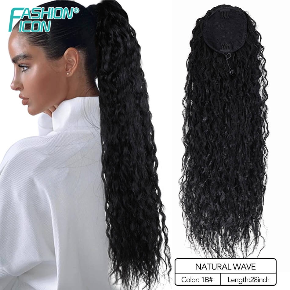 Extensions de queue de cheval synthétiques de cheveux réalistes avec pince 28 pouces 140G fausse tresse femmes haute température fibre par icône de la