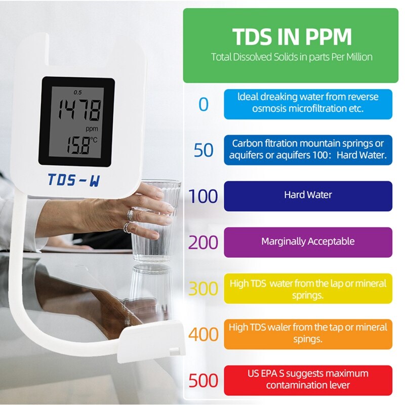 TDS-W TDS Tester EC TEMP Meter Digital Water Monitor EC Meter TDS Instrument for Pools Drinking Water Aquariums