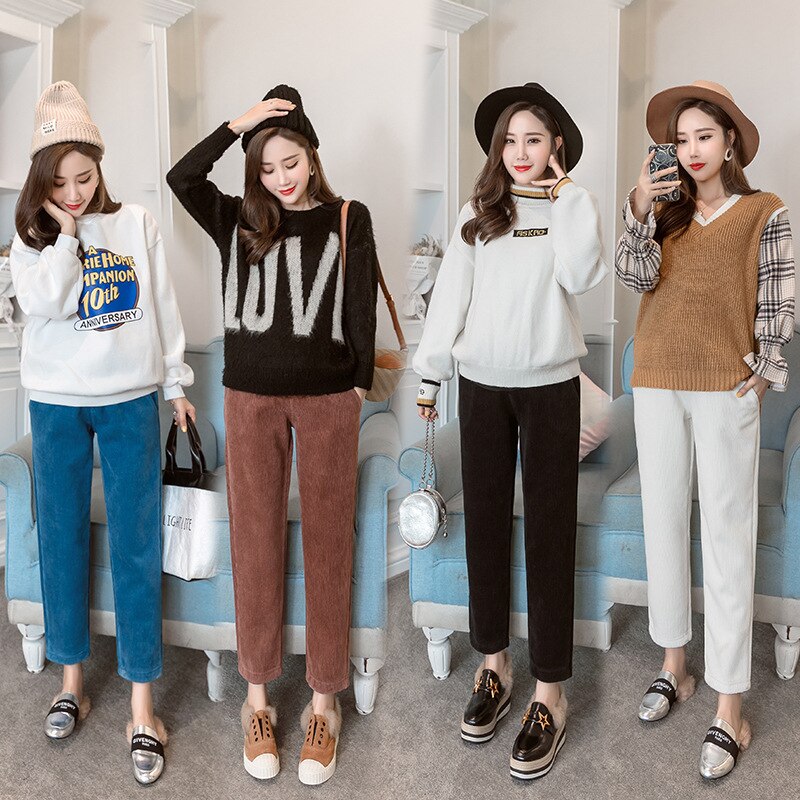 Winter Warm Velvet Maternity Pants Corduroy Pants For Pregnant Women Clothes Loose Thicken Abdominal Trousers Pregnancy Clothing
