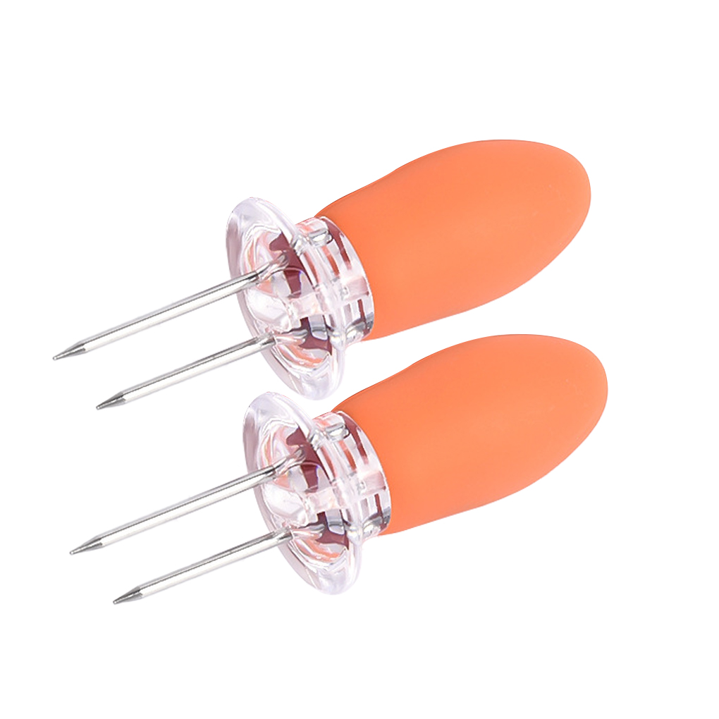 2 Stuks Vork Maïs Bbq Spies Rvs Corn Houders Maïskolven Spiesjes Fruit Vorken Barbecue Tool: 03