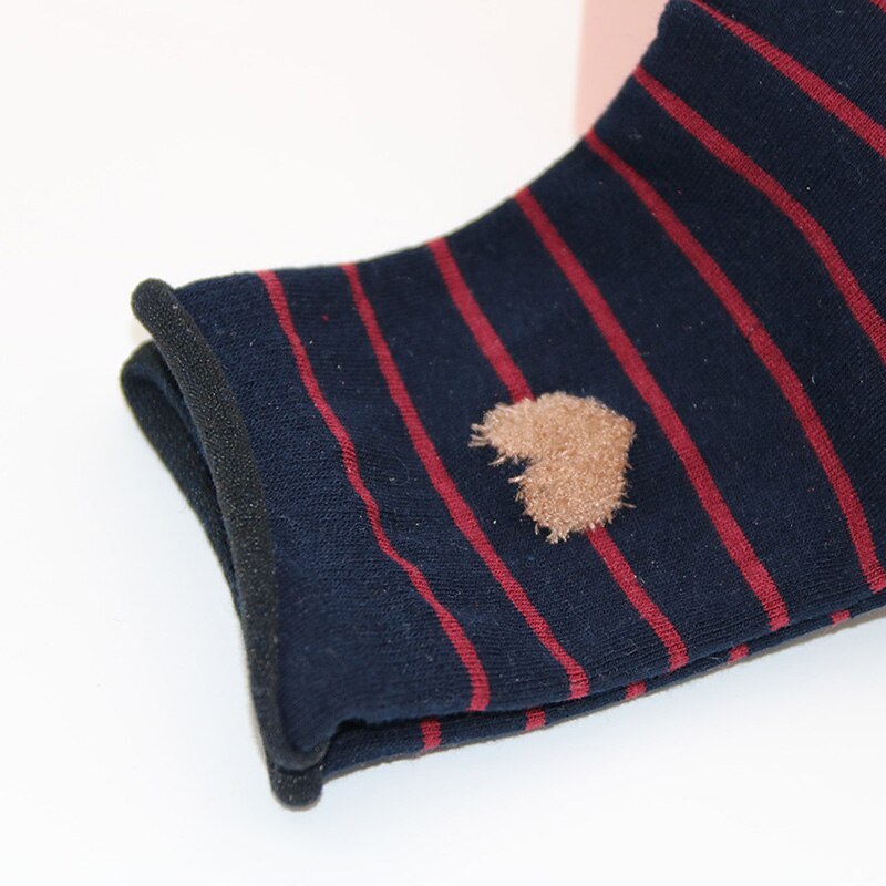 Kvinder sokker bomuld kvindelige stribet kærlighed hjerte print sokker krølle stablet mellemrør japansk kawaii søde sokker forår afslappede sokker: Blå