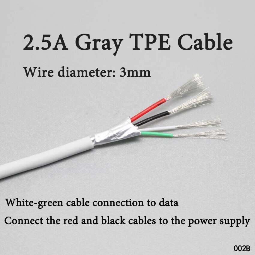 20 metros de cable de 4 hilos blanco negro cable de datos cable USB cable de USB Micro de tipo C macho de cable de datos cable de alimentación para teléfono carga de tablet c: Gray 3mm-TPE