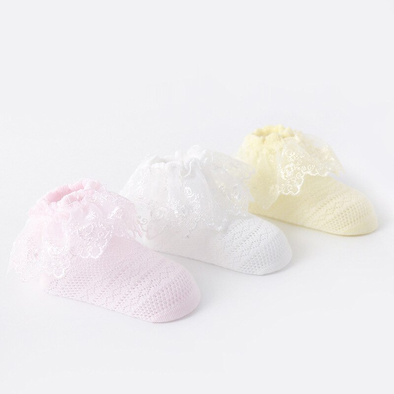Zomer 0-3y baby meisjes kanten sokken ademende mesh sokken kinder prinses katoenen sokken wit roze geel schattig