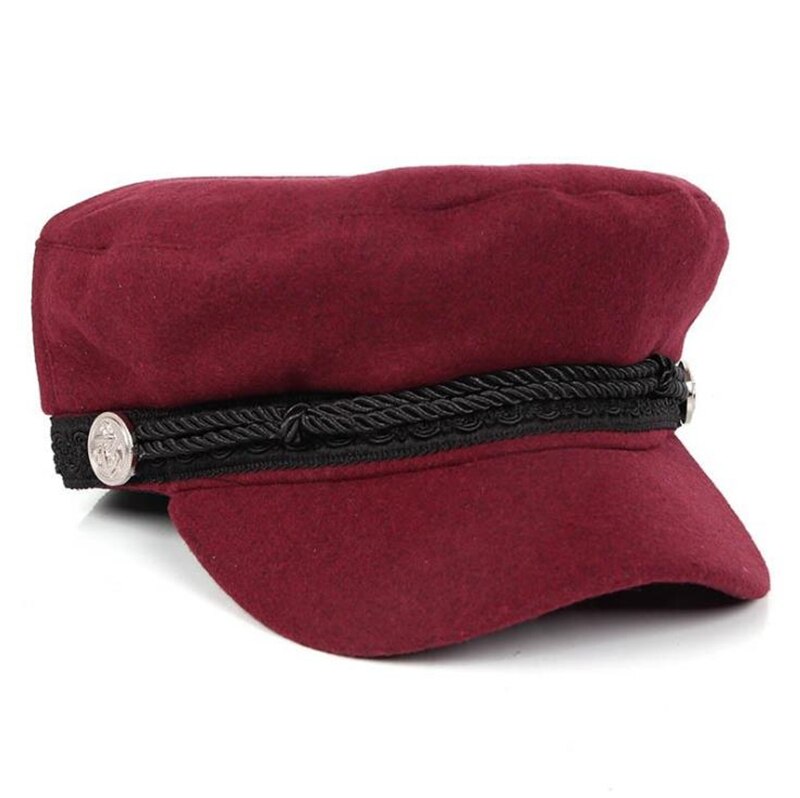 Kvinder mænd bomuld afslappet stil strenge hængslet knap golf kasket stilfuld retro metal ornament hat baretter fransk hat: Rød