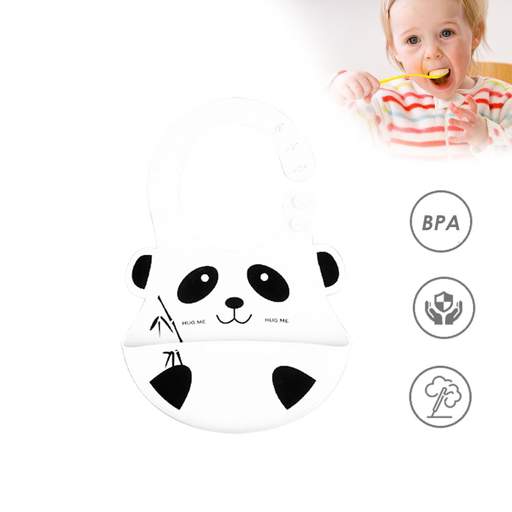 Babero impermeable lavables para bebés, alimentación de silicona, bonito Panda de dibujos animados, estilo estéreo, toalla de Saliva para niños