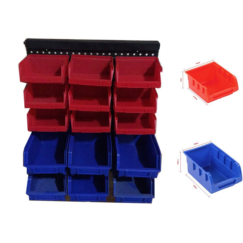 Plast værktøjskasse vægmonteret værktøjsopbevaring komponentkasse garage enhed reoler organist antistatisk plast værktøj dele kasse: Rødblå boks sæt
