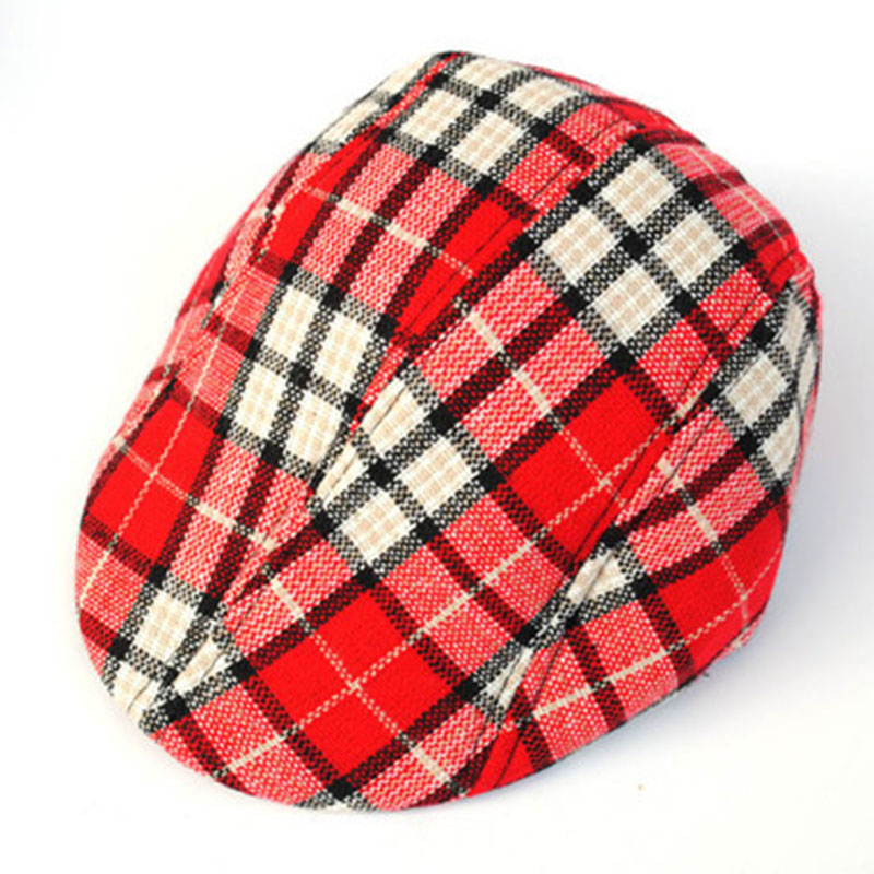 Klassisk gitterlinne bomullsberet hatt vår vinter mössa bekväm andas mössa för barn barn pojke 25*19*11cm