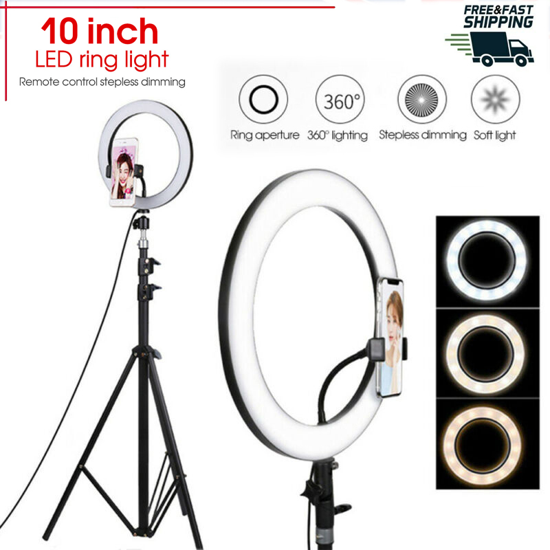 Fotografie LED Selfie Ring Licht 3 Farbe Dimmbare Kamera Telefon Ring Lampe 10 zoll Mit Tisch Stative Für machen-hoch Video Live-Studio