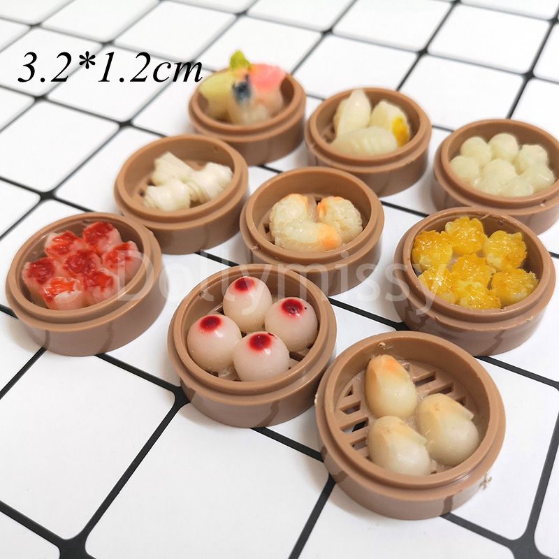 2pcs Dollhouse Miniatuur voedsel Chinese Dim Sum Pretend voedsel blyth bjd Poppenhuis Decor Keuken speelgoed