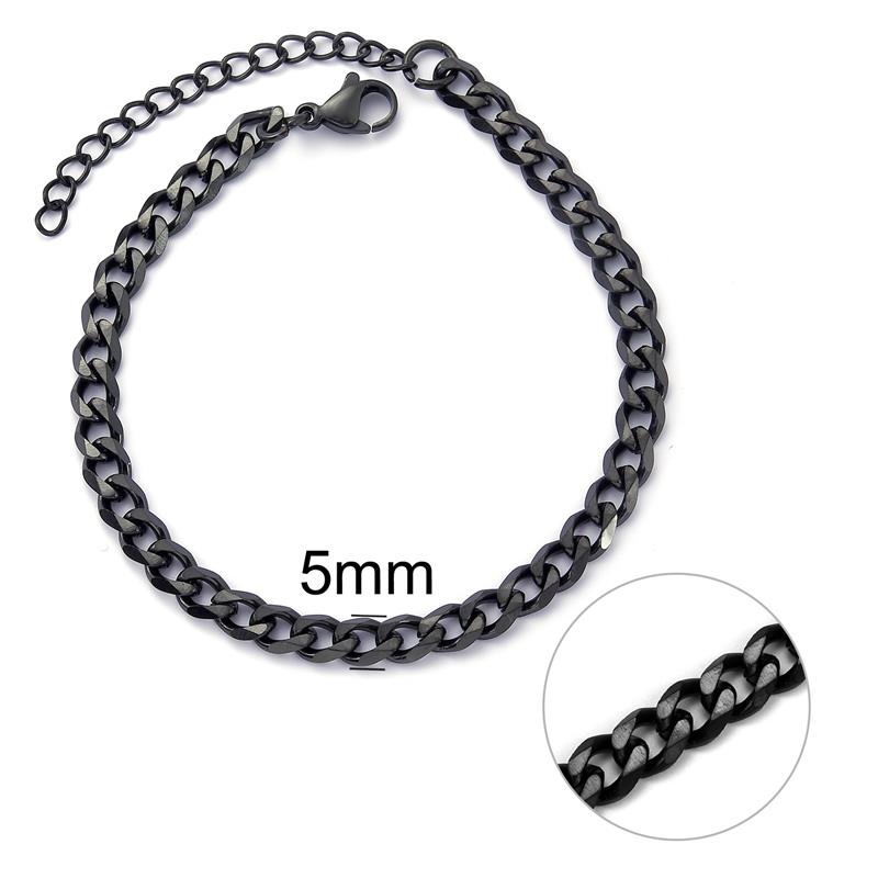 Jiayiqi Mode Cubaanse Ketting Armband Voor Mannen Vrouwen Rvs Mannelijke Sieraden 3/5/7Mm Verstelbare Bangle armbanden Op Hand: 5mm black