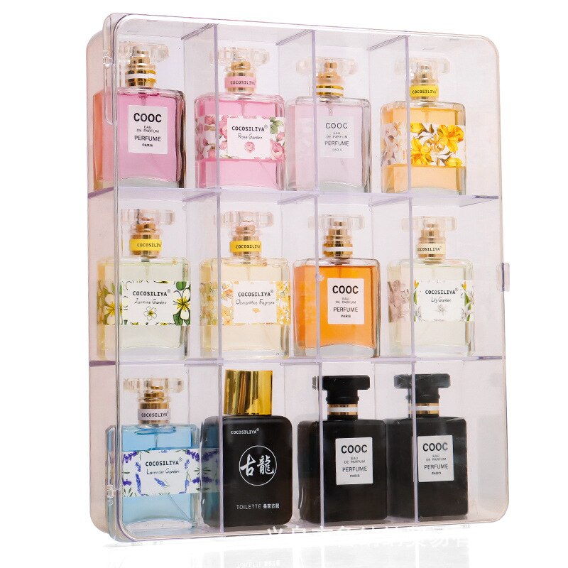 Split Grid Perfume Storage Box Display Cabinet Desktop Dustproof Box with Door Transparent Enlarged Nail Polish Storage Box: Default Title