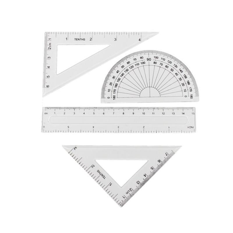 4 stk plast linealer matematik geometri lineal sæt arkitekter skoletegning forsyninger (gennemsigtig)
