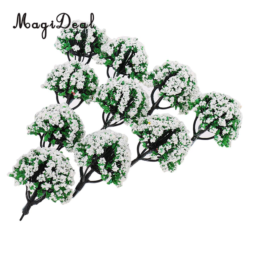 MagiDeal 10Pcs Train Railroad Garden Scene Scenery Landscape Model Trees N Scale with Flowers Model Building Kits Layout 6cm