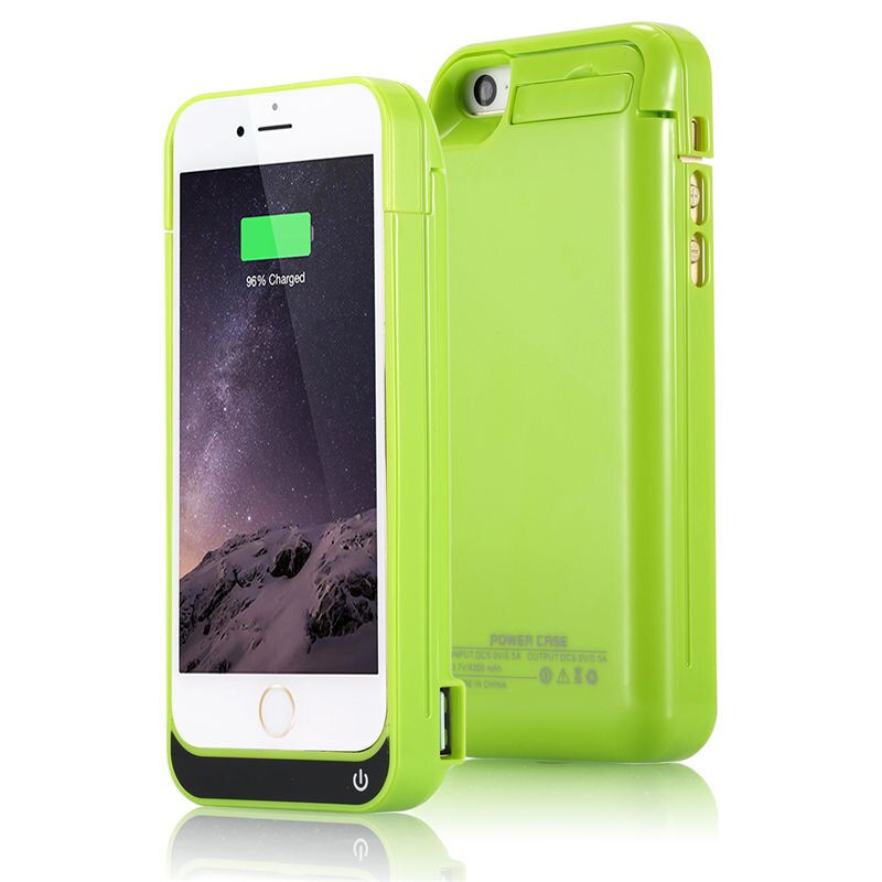 For iPhone 5C 4200mAh Portable Backup External USB Battery Charger Case For iPhone5S 5 SE Powerbank Pack Stand Charging Cover i5: Green