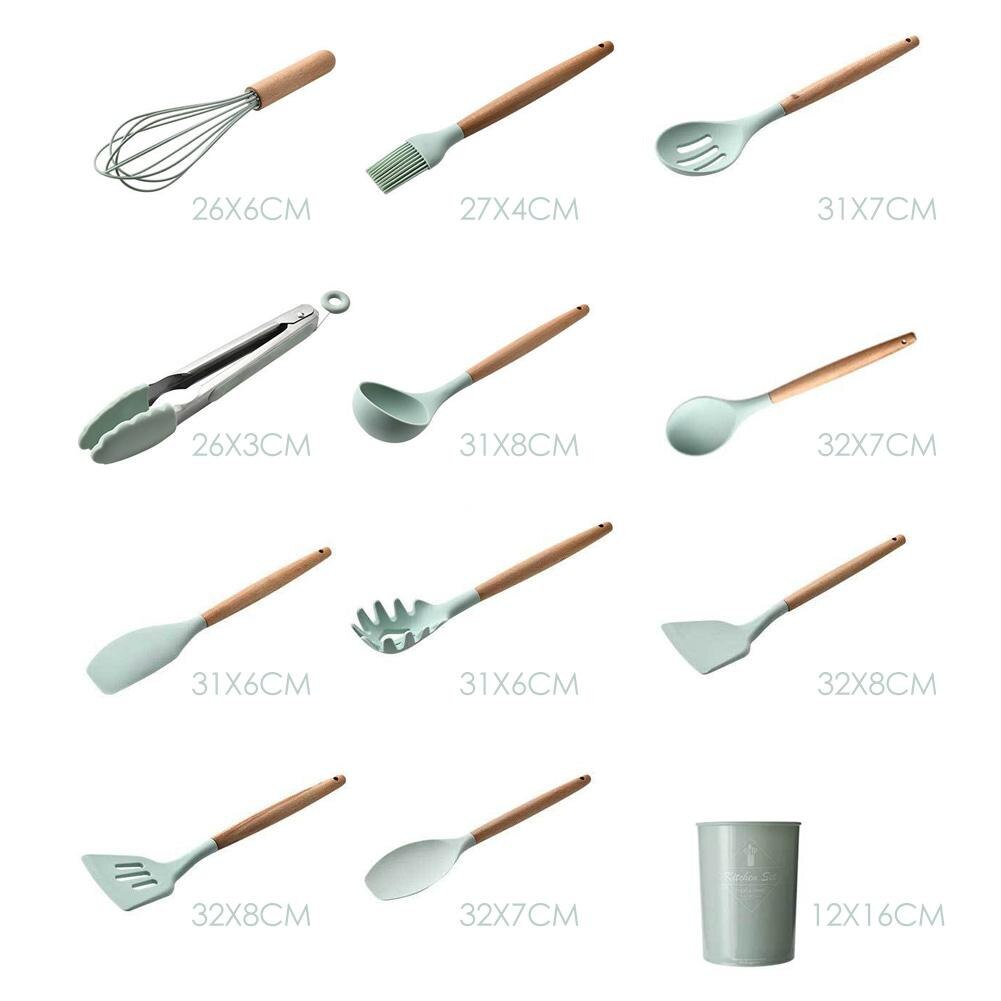 Silicone 12pcs Kitchenware Cooking Utensils Good Toughness High Temperature Resistance Non-stick Kitchen with Storage Box: A 