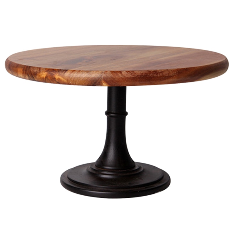 Cake Display Stand Solid Wooden Hand Polished Baking High Black Metal Leg Tray for Hotel Wedding Dessert Supplies: Default Title