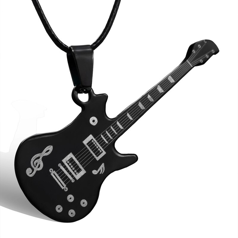 Collar de guitarra de para hombres y mujeres, Gargantilla con colgante de violín, cadena de cuerda de cuero de acero inoxidable, joyería para niños, para parejas de: 1