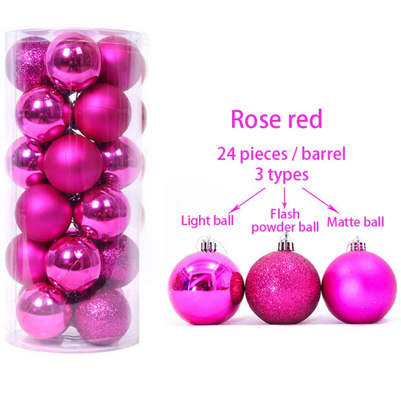 24 Stks/set Kerstboom Decor Ballen Glitter Snuisterij Opknoping Bal Party Festival Thuis Ornament Decor Voor Thuis Party Decor: 24pcs Rose red