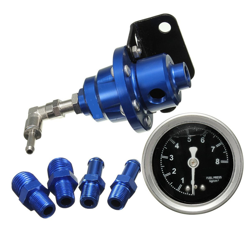 Universal Adjustable Fuel Oil Pressure Regulator Valve with Gauge Blue Refitting Fuel Supercharger for Automobile Aluminium