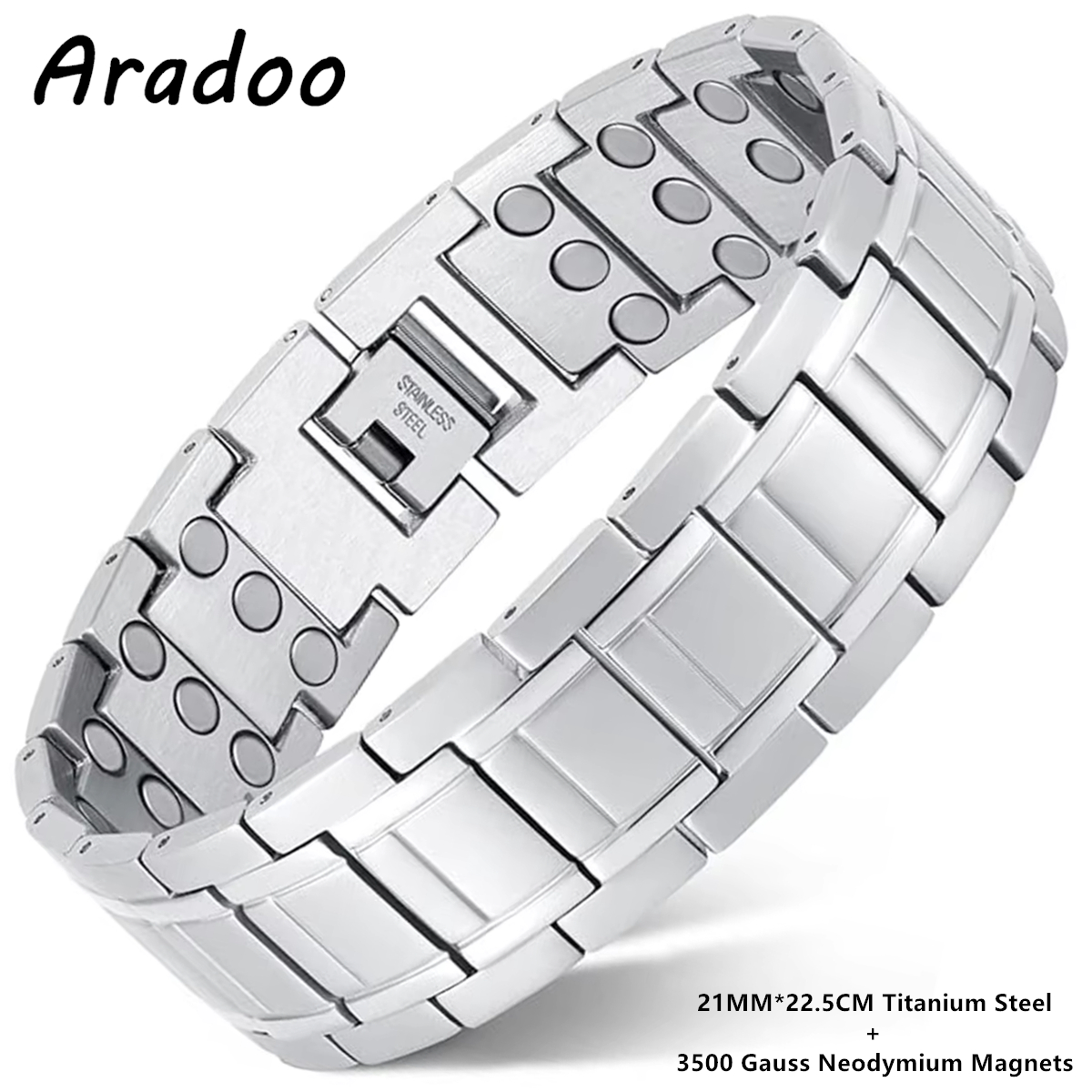 ARADOO koperen armband voor heren titanium staal 3x sterkte magnetische premium vouwsluiting armbanden: Imitation Rhodium Plated