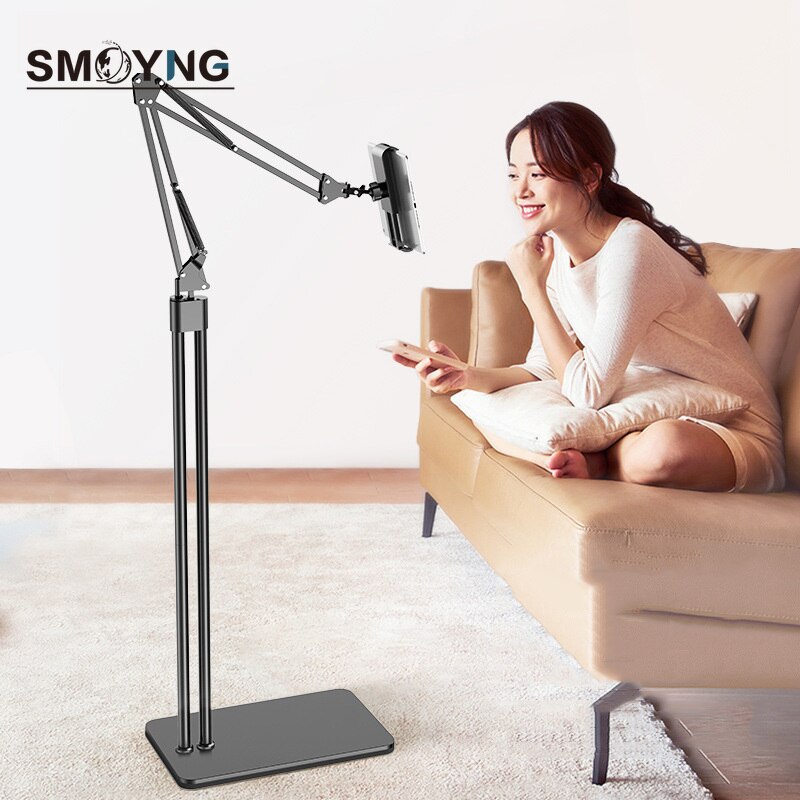 140cm Long Arm Metal Double Pole Flexible Tablet Phone Floor Stand Holder Support For iPhone iPad Air Lounger Bed Mount Bracket