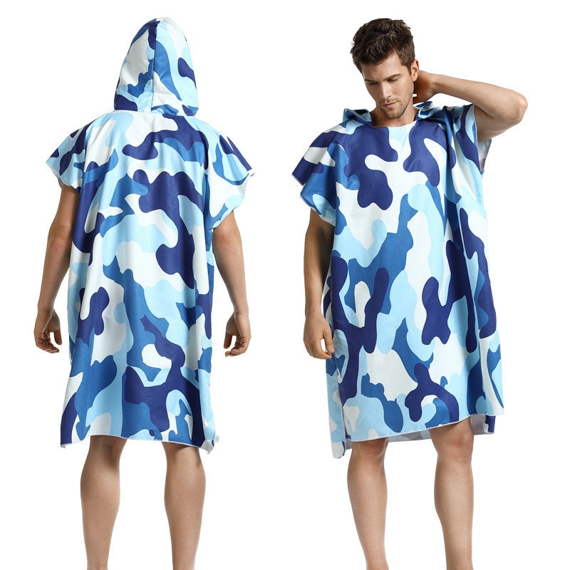 Hav camouflage udendørs badehåndklæde med hætte udskrivning skiftende morgenkåbe sportshåndklæde poncho blå kvinder mand badekåbe håndklæder