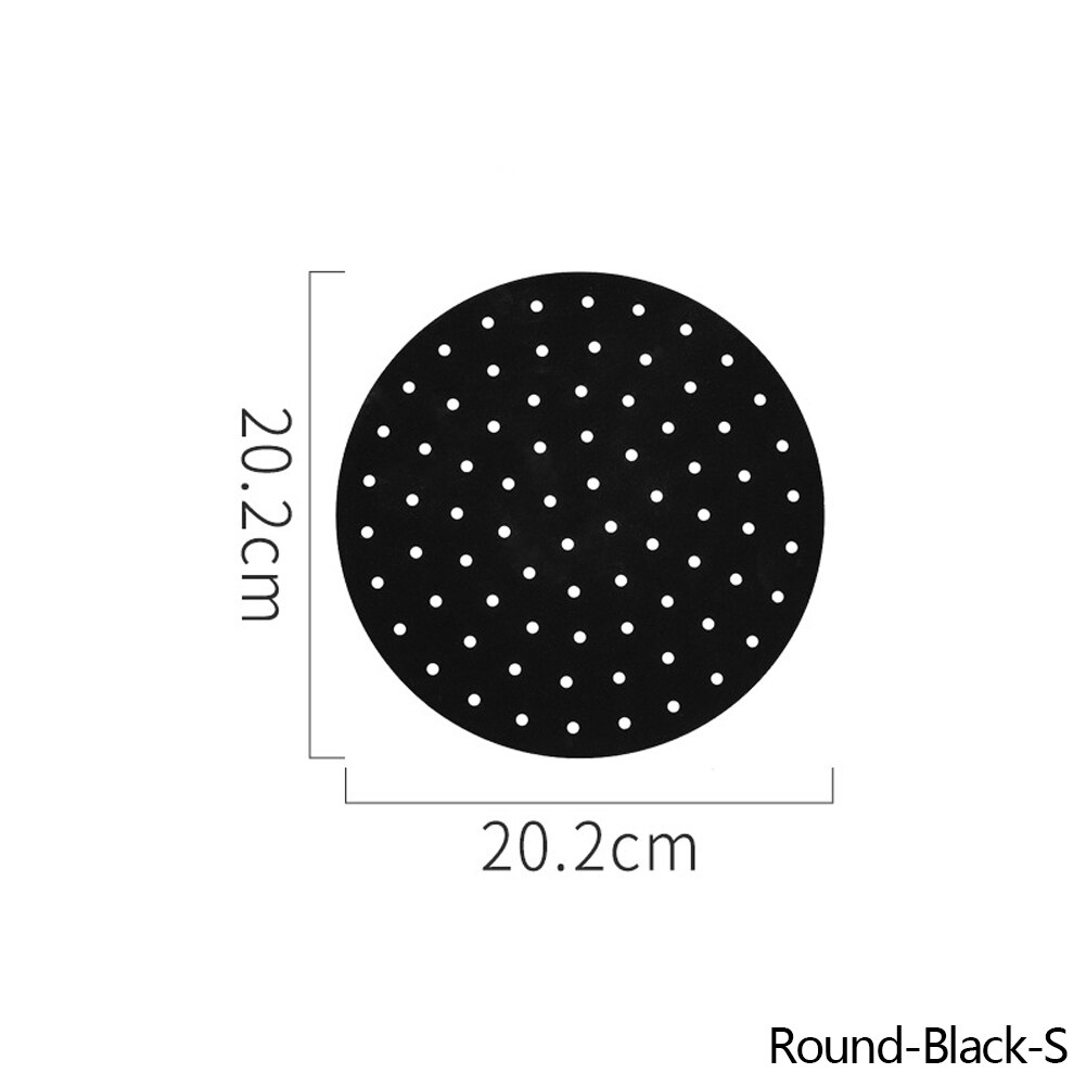 Alfombrilla para freidora de aire, cesta de silicona antiadherente de grado alimenticio para freidoras de aire de 8/9 pulgadas, accesorios de cocina: A-Round-Black-20.2cm