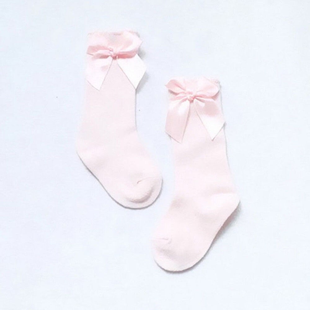 Baby Meisje Knie Hoge Bogen Prinses Sokken Lange Buis Booties Gestreepte Katoenen Sokken: Roze / 2-4 Years