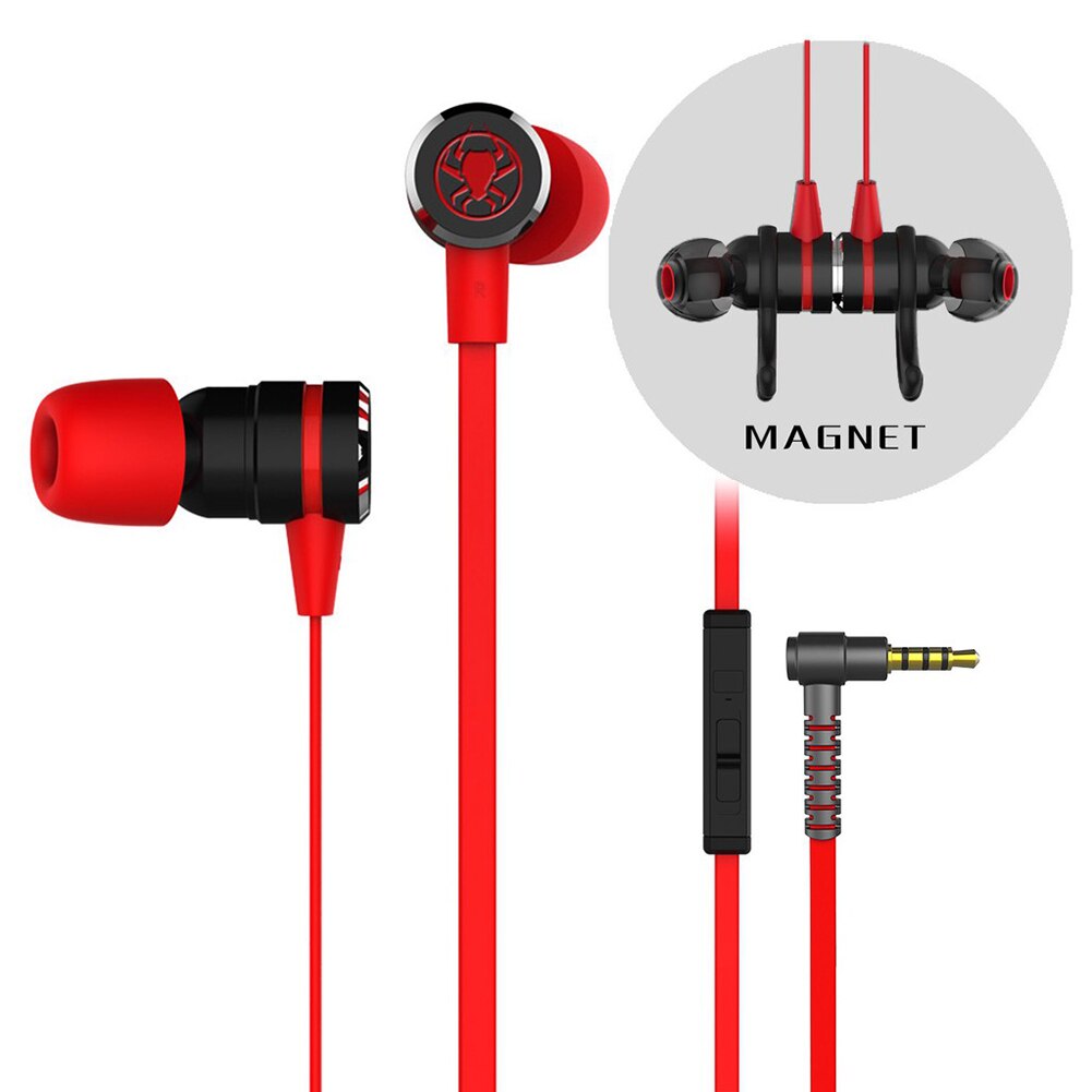 G20 Bass Hammerhead Gaming Earbuds Earpiece Stereo Wired Magnetic Earphone With Mic For Phone PC MP3: Red